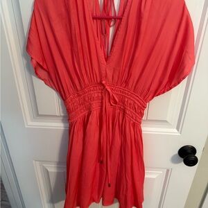 Coral V-Neck Dress